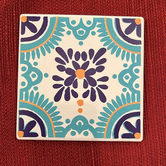 Set of 4 ceramic Tile Moroccan Coasters with bamboo holding tray - Picture 5 of 7